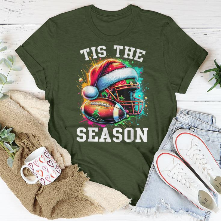 Tis The Season Football Mom Christmas Santa Hat Colorful Women T-shirt Unique Gifts