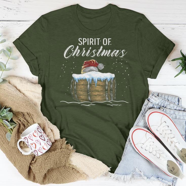 Whiskey Spirit Christmas Barrel Santa Hat Women T-shirt Funny Gifts