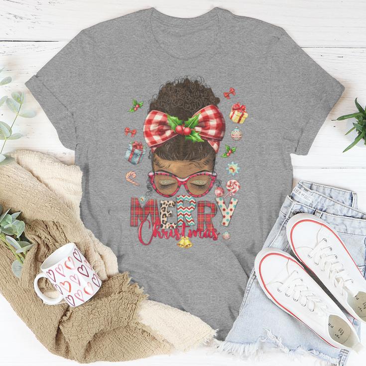 Merry Christmas Messy Bun Black African American Women T-shirt Funny Gifts