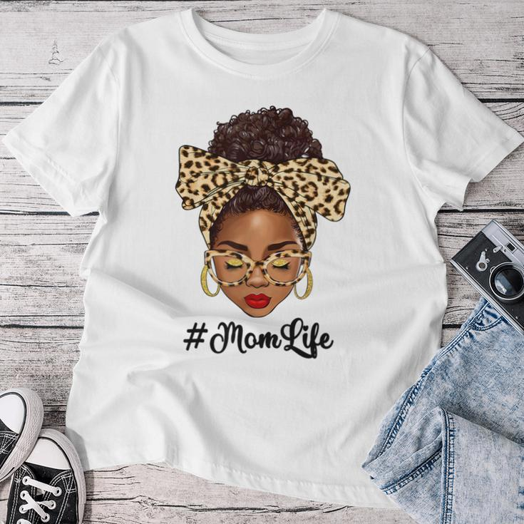 Afro Woman Messy Bun Black Mom Life Mother's Day Women T-shirt Personalized Gifts