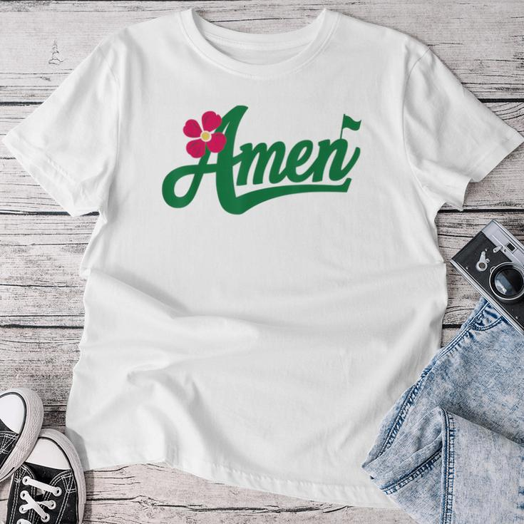 Amen Master Golf Tournament Golfing Girl Pink Flower Women T-shirt Unique Gifts