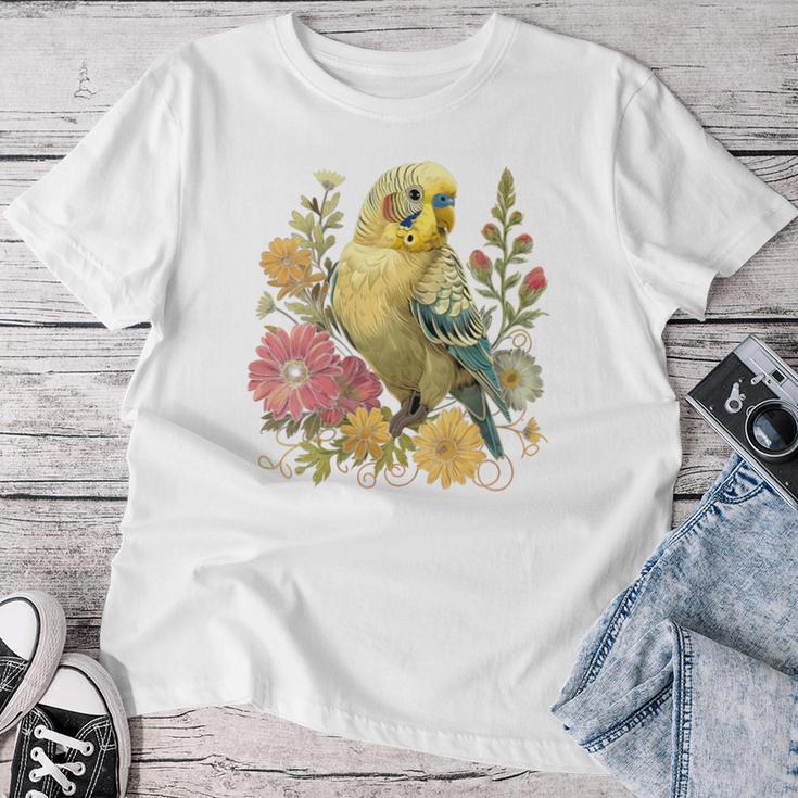 Damen Wellensittich Sittichogel Mama Papageiintage Blume Mit-Ausschnitt T-shirt Frauen Lustige Geschenke