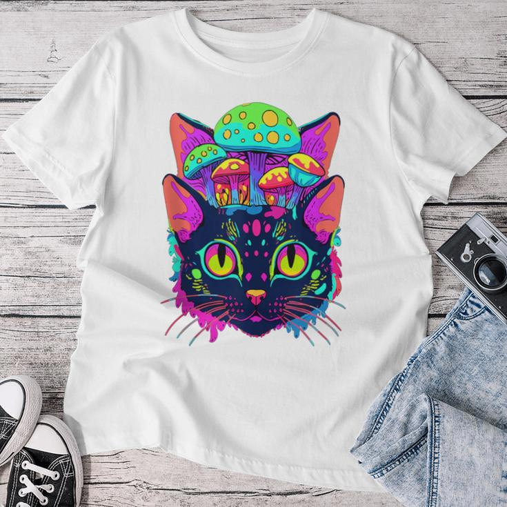 Edm Rave Trippy Cat Mushroom Psychedelic Festival Women T-shirt Funny Gifts