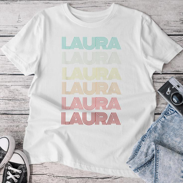 First Name Laura German Girl Purple Retro Nametag 80S Family Women T-shirt Funny Gifts