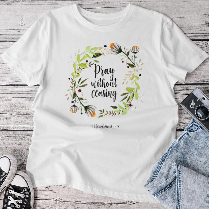 Floral Christian Pray Without Ceasing Bible Verse Motivation Women T-shirt Unique Gifts