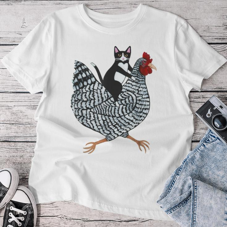 Cat Riding Chicken Tuxedo Cat On A Chicken Lover Women T-shirt Funny Gifts