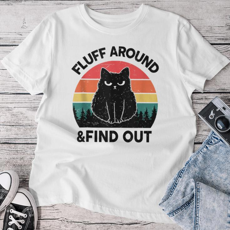Fluff Around Find Out Adult Humor Sarcastic Black Cat Women T-shirt Personalized Gifts