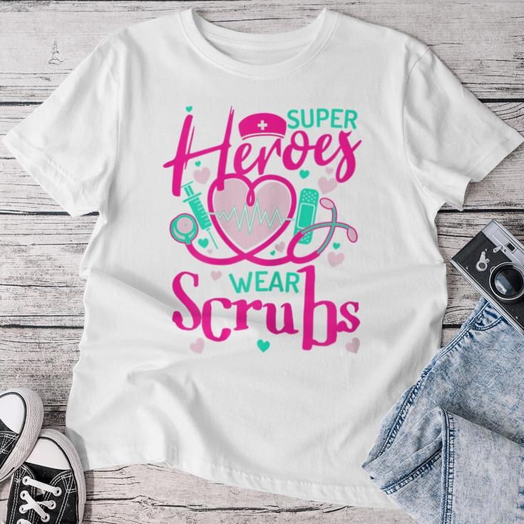 Super Heroes Wear Scrubs Valentine's Day Nursing Nurse Women T-shirt Personalized Gifts