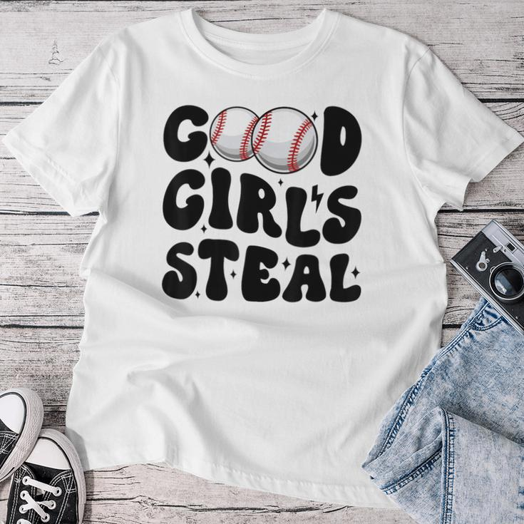 Good Girls Steal Groovy Retro Baseball Woman Girl Softball Women T-shirt Unique Gifts