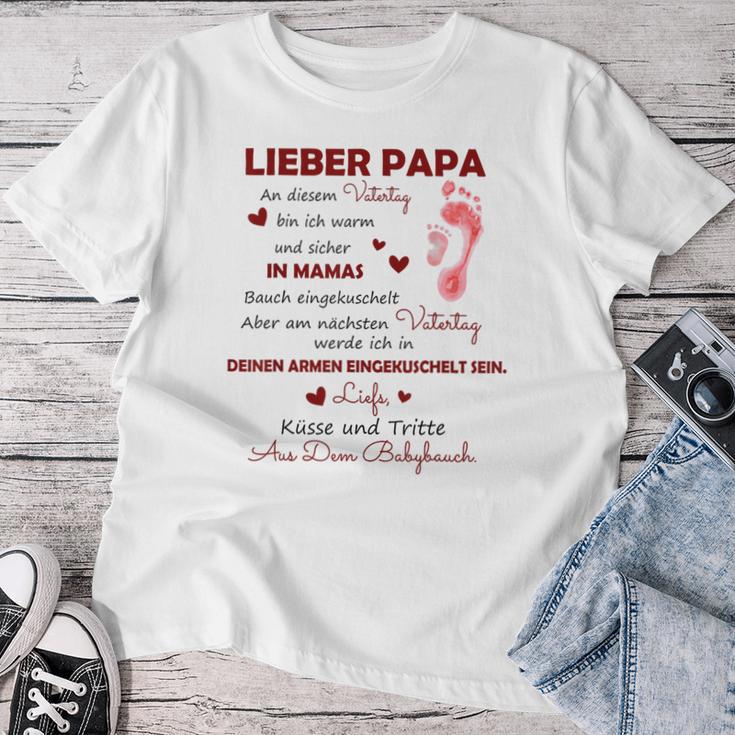 Lieber Papa An Diesematertag Bin Ich Noch In Mama's Belly Gray T-shirt Frauen Lustige Geschenke