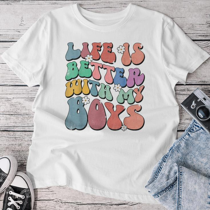 Life Is Better With My Boys Groovy Boy Mom Life Women T-shirt Funny Gifts
