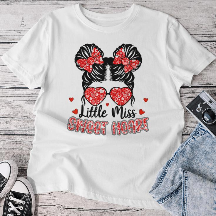 Little Miss Sweet Heart Messy Bun Valentine's Day Girl Girls Women T-shirt Funny Gifts