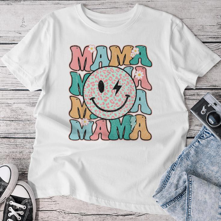 Mama Leopard Smile Bolt Lightning Checkered Groovy Mom Life Women T-shirt Funny Gifts