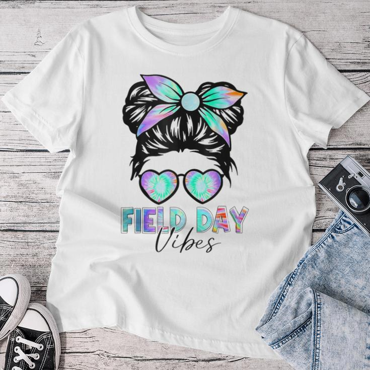 Messy Bun Field Day Vibes Tie Dye Last Day School Women T-shirt Funny Gifts