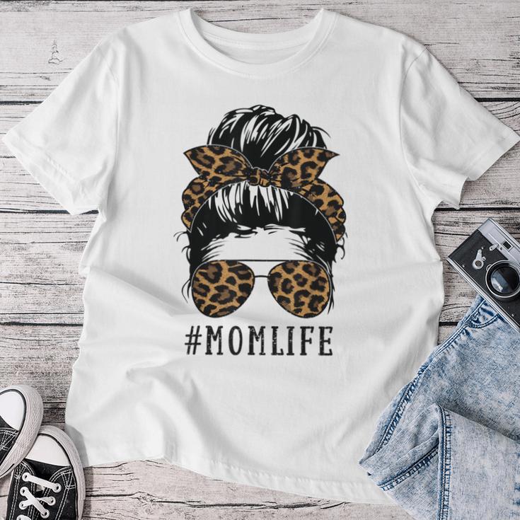 Momlife Messy Bun Leaopard Skin For Mum Life T-shirt Frauen Lustige Geschenke