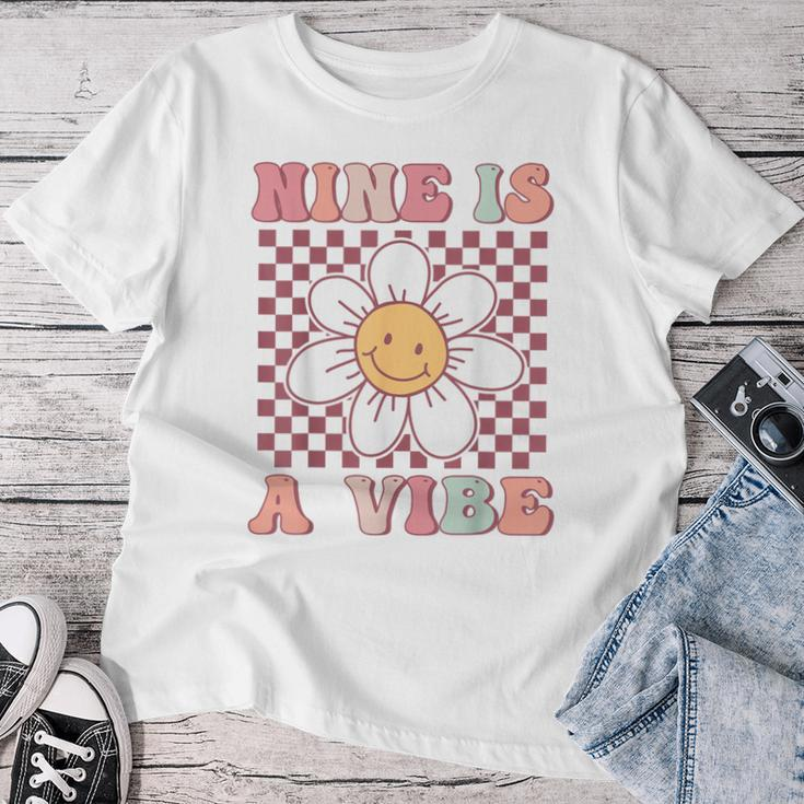 Nine Is A Vibe Cute Groovy 9Th Birthday Party Daisy Flower Women T-shirt Funny Gifts