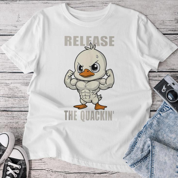 Release The Quackin Duck Gym Weightlifting Bodybuilder Women T-shirt Funny Gifts