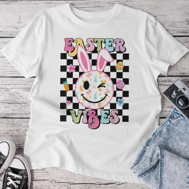 Retro Groovy Easter Vibes Bunny Rabbit Smile Face Women T-shirt Unique Gifts
