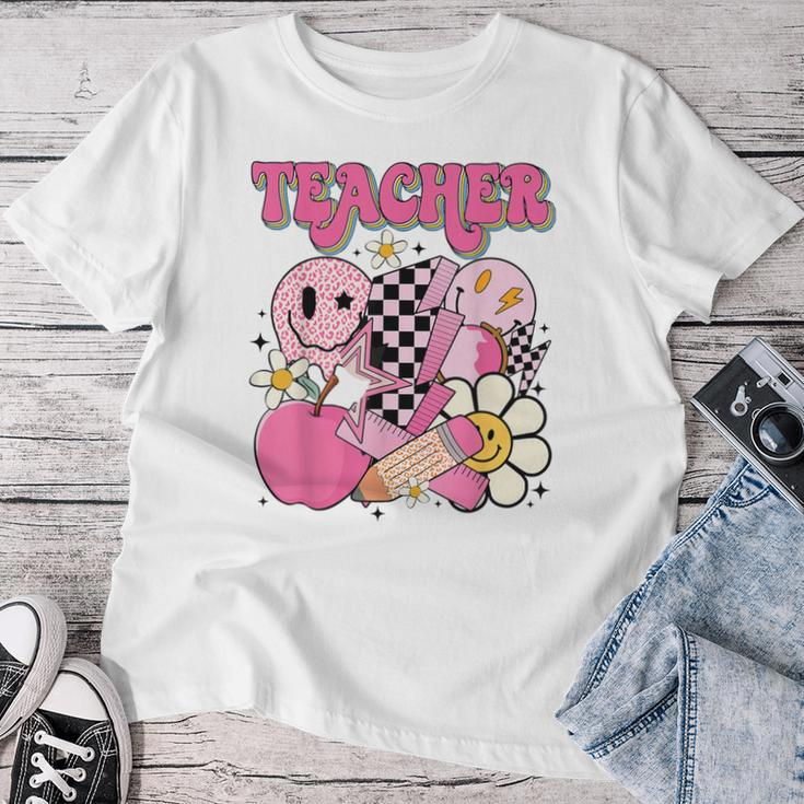Retro Groovy Hippie Smile Face Teacher Back To School Women T-shirt Funny Gifts