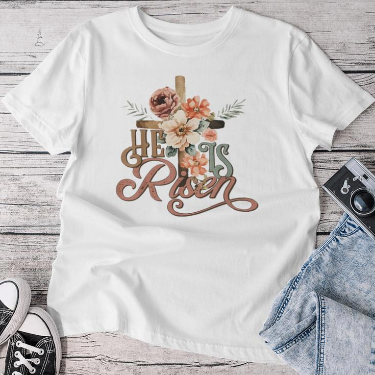 Retro Groovy He Is Risen Floral Jesus Easter Day Christians Women T-shirt Funny Gifts