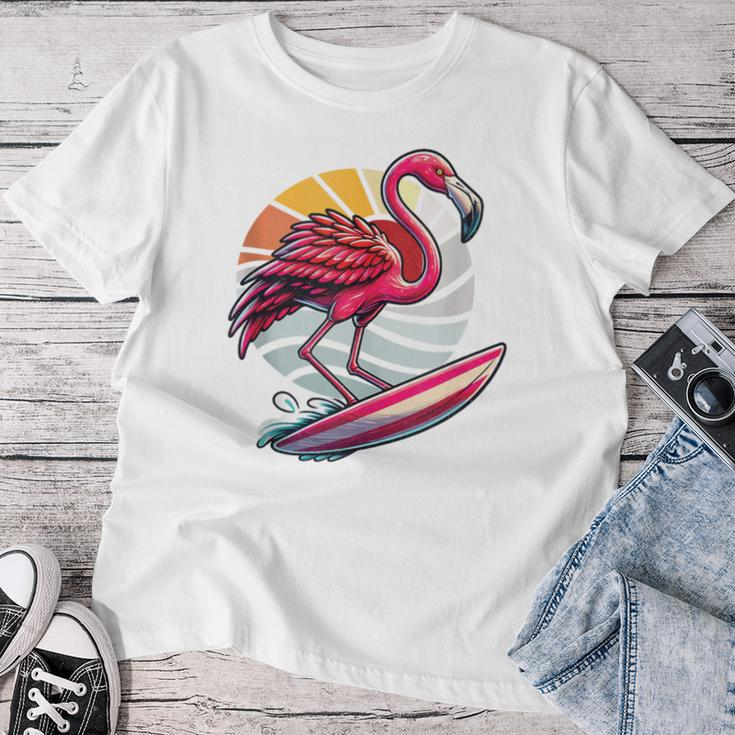 Retro Surfboard Surfboarders Vintage Surfing Flamingo Women T-shirt Funny Gifts