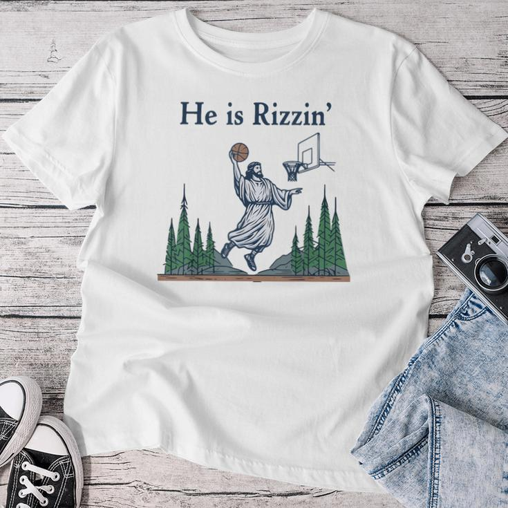 He Is Rizzin Basketball Retro Christian Religious Women T-shirt Unique Gifts