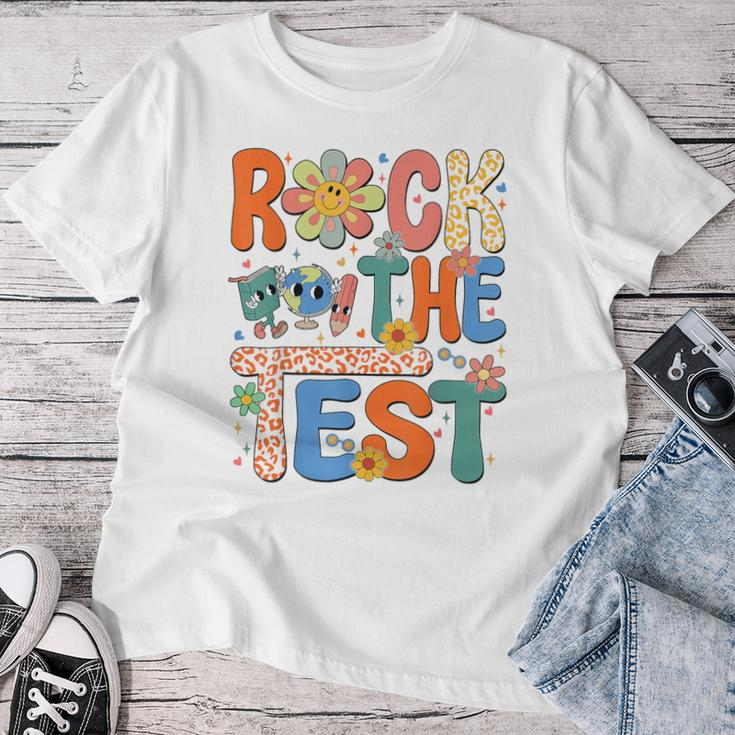 Rock The Test Testing Day Retro Groovy Teacher Student Women T-shirt Unique Gifts