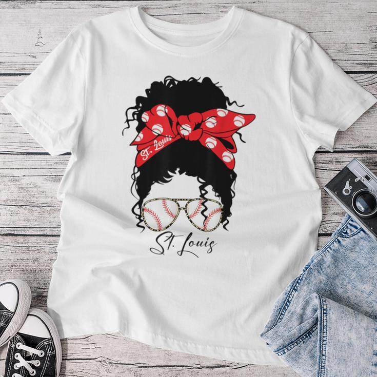 St Louis Messy Bun Baseball Fan Souvenir I Love St Louis Women T-shirt Personalized Gifts