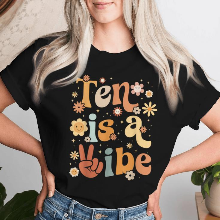 10 Year Old Girl Birthday Groovy 10 Ten Is A Vibe Boho Women T-shirt Gifts for Her