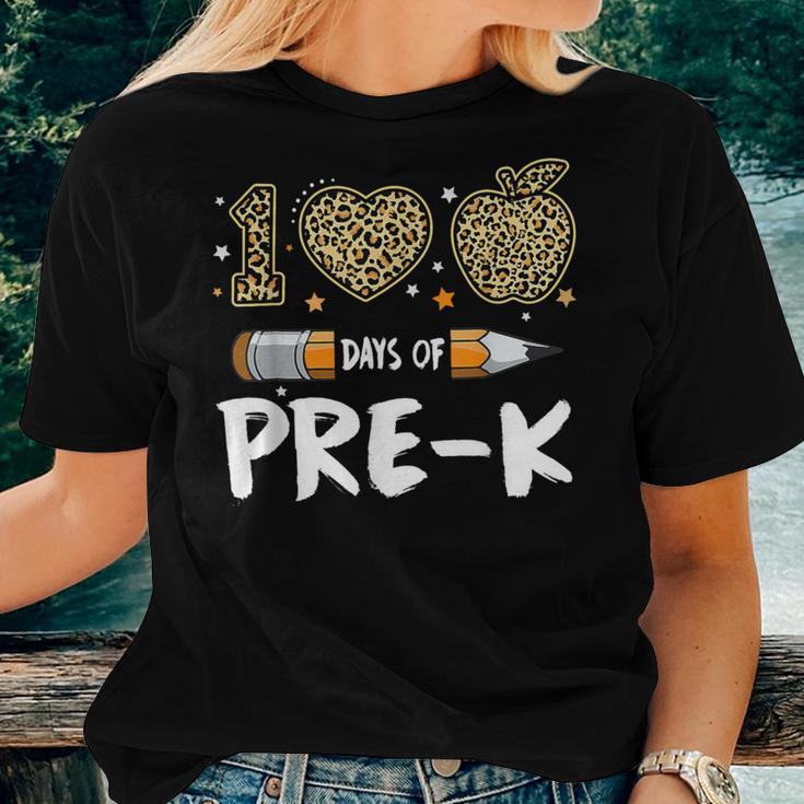 100 Days Of Pre K Teacher Student Leopard Happy 100Th Day Women T-shirt Gifts for Her