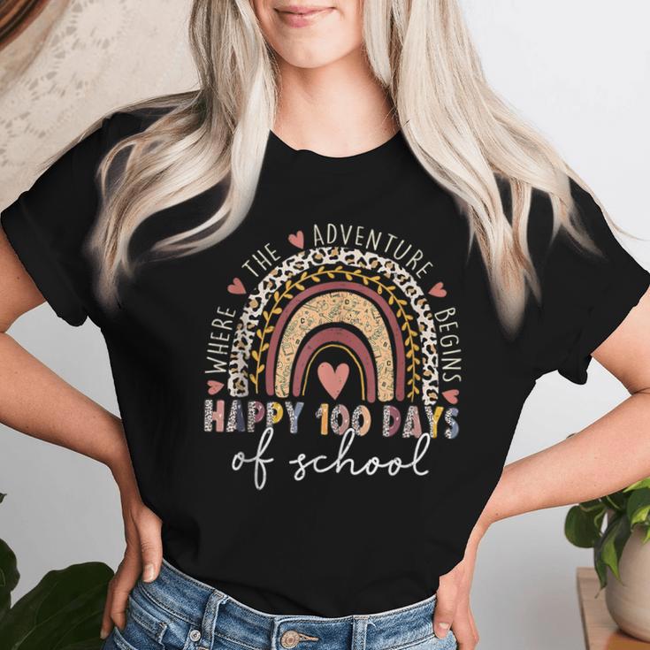 100 Days Rainbow Leopard Boho 100Th Day Of School Teacher Women T-shirt Gifts for Her