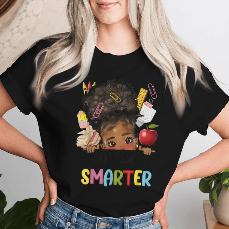 100 Days Smarter Afro Girls Messy Bun 100Th Day Of School Women T-shirt Gifts for Her