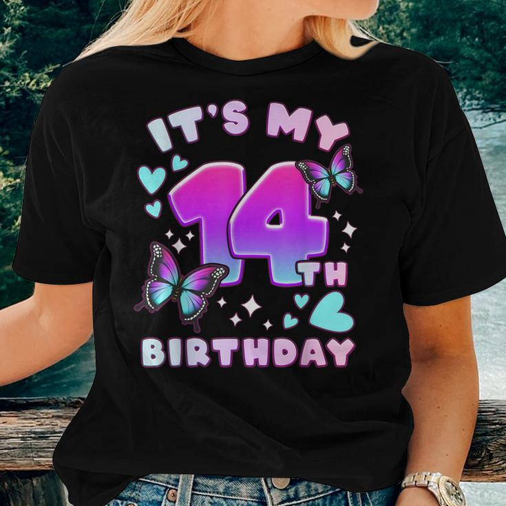 14Th Birthday Girl 14 Years Butterflies And Number 14 Women T-shirt Gifts for Her