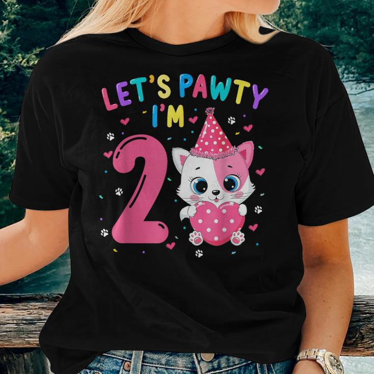 2Nd Birthday Girl Cat Kitten Let's Pawty I'm 2 Year Old Women T-shirt Gifts for Her