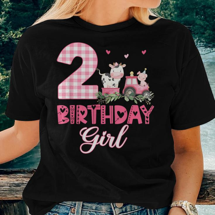 2Nd Birthday Outfit Girl Two Year Old Farm Cow Pig Tractor Women T-shirt Gifts for Her