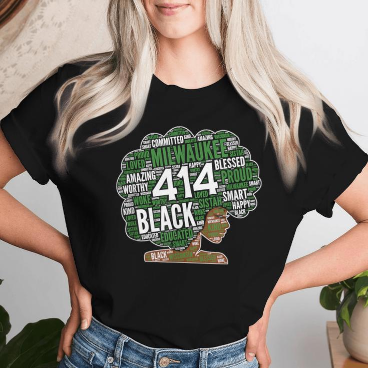 414 Milwaukee Area Code African American Woman Afro Women T-shirt Gifts for Her