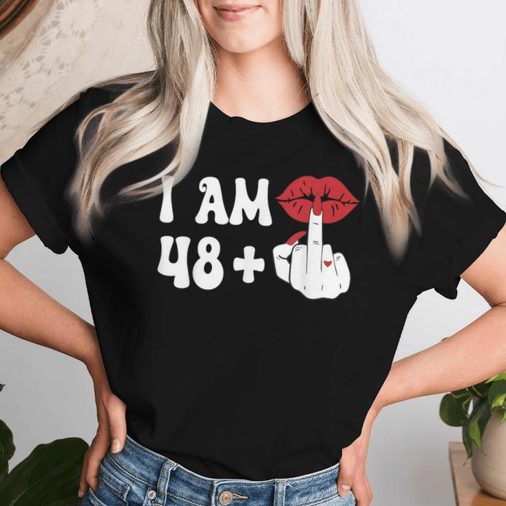 I Am 48 1 Middle Finger & Lips 49Th Birthday Girls Women T-shirt Gifts for Her