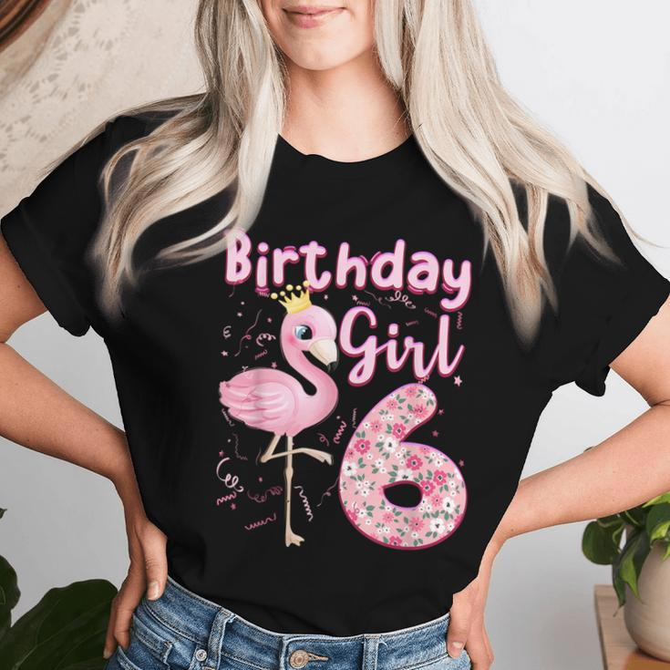 6Th Birthday Girls Flamingo 6 Years Old Tropical Flamingo Women T-shirt Gifts for Her