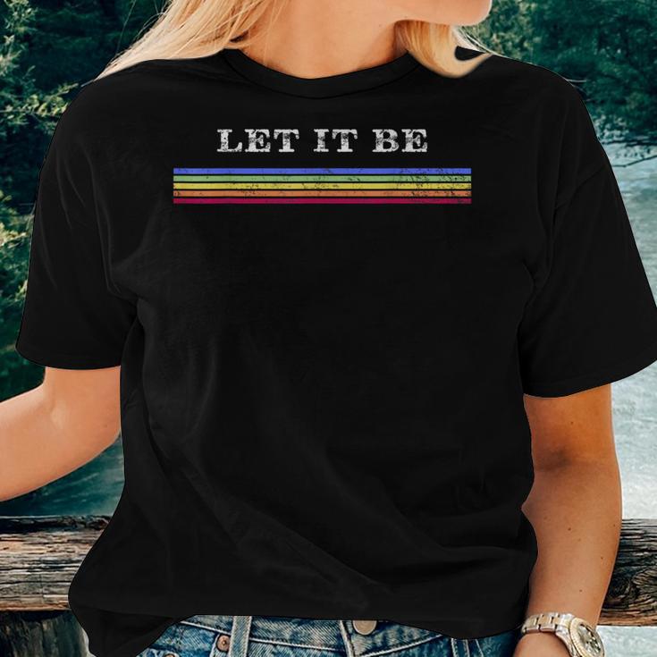 70'S Rainbow Striped Hippie Let It Be Women T-shirt Gifts for Her