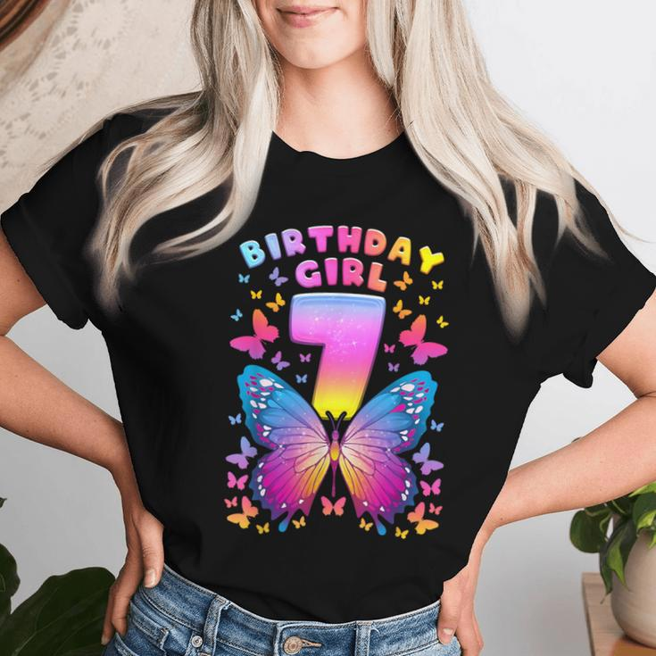 7Th Birthday Girl 7 Years Butterfly Number 7 Women T-shirt Gifts for Her