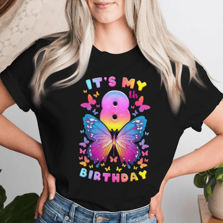 8Th Birthday Girl 8 Years Butterfly Number 8 Women T-shirt Gifts for Her