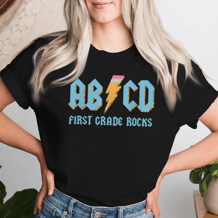 Abcd Pencil Leopard 1St Grade Rocks Back To School Teacher Women T-shirt Gifts for Her