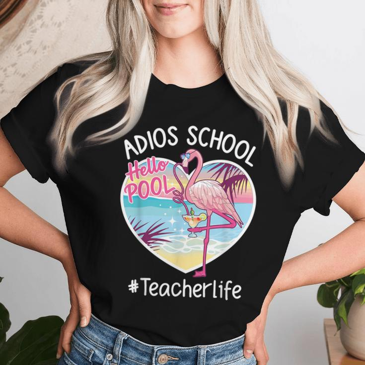 Adios School Hello Pool Flamingo Teacher Summer Women T-shirt Gifts for Her
