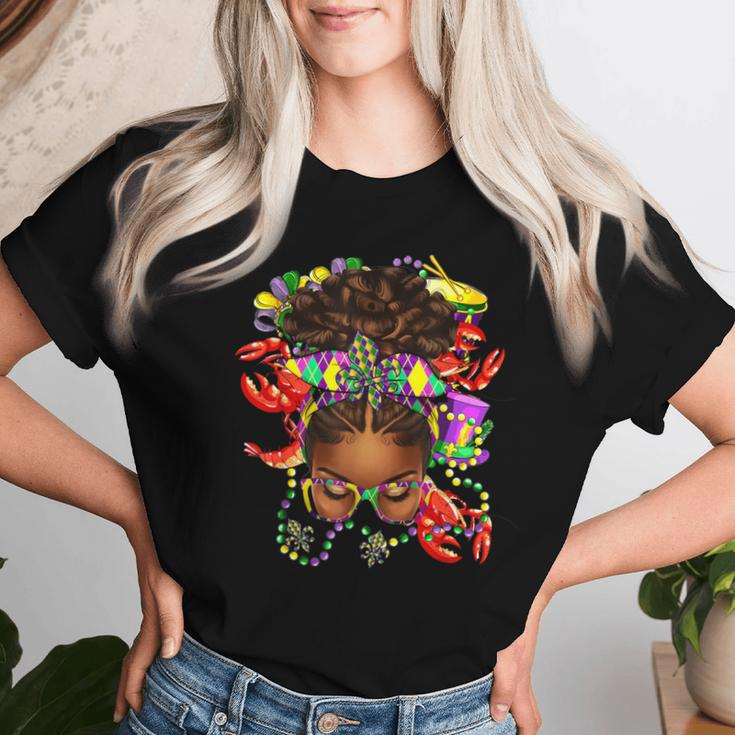 Afro Messy Bun Happy Mardi Gras Black Carnival Women T-shirt Gifts for Her