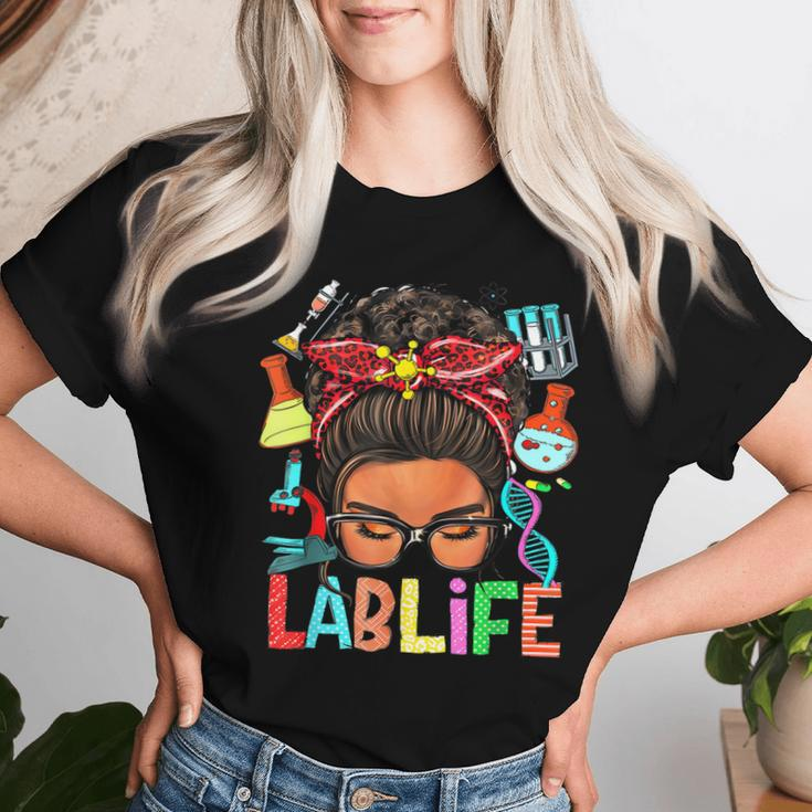 Afro Messy Bun Laboratory Life Lab Week 2024 Lab Technician Women T-shirt Gifts for Her