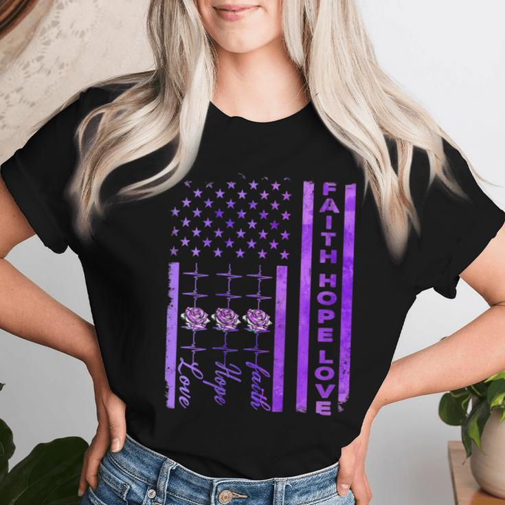 Alzheimers Awareness Faith Hope Love Purple American Us Flag Women T-shirt Gifts for Her