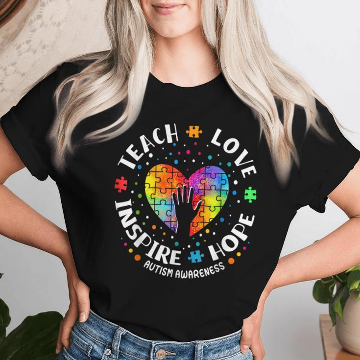 Autism Awareness Teacher Heart Teach Hope Love Inspire Hand Women T-shirt Gifts for Her