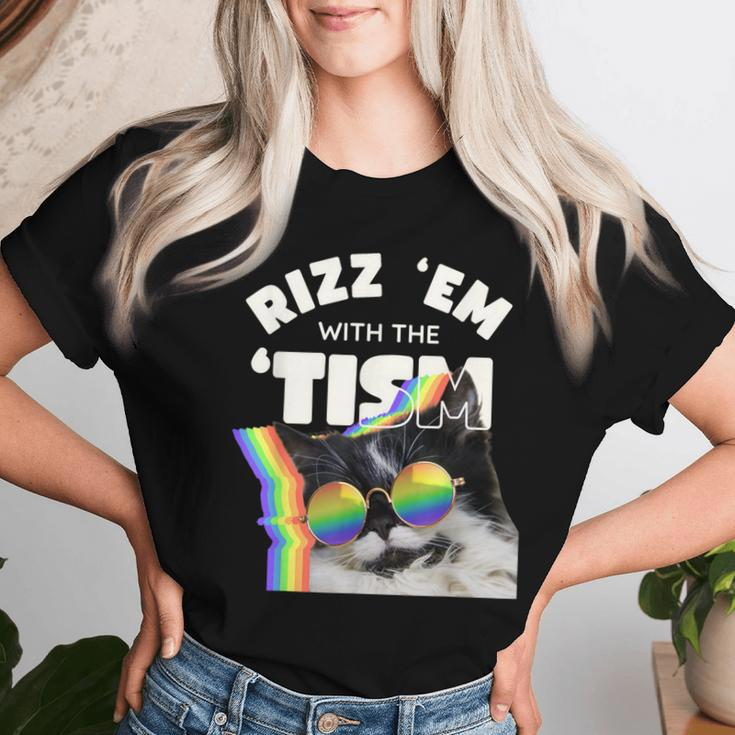 Autism Rizz Em With The Tism Meme Autistic Cat Rainbow Women T-shirt Gifts for Her