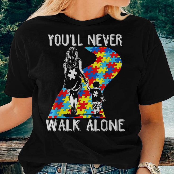 Autism Mom You Will Never Walk-Alone Support Autism Son Women T-shirt Gifts for Her