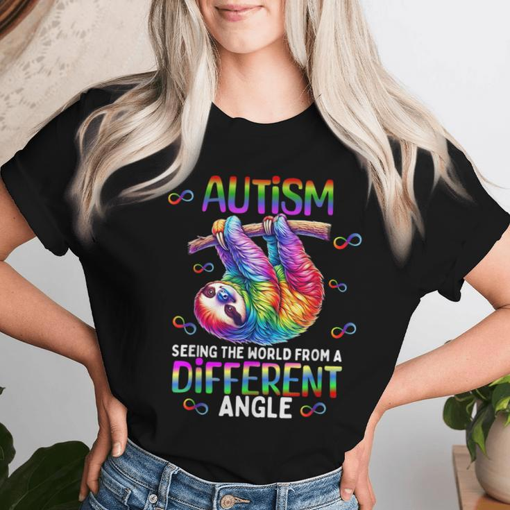 Autism Rainbow Sloth Seeing The World From Different Angle Women T-shirt Gifts for Her